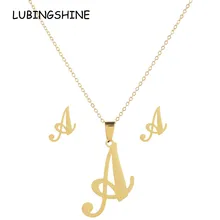 LUBINGSHINE Роскошные 26 букв из нержавеющей стали золотого цвета ожерелье серьги для женщин Alfabet начальные свадебные ювелирные наборы