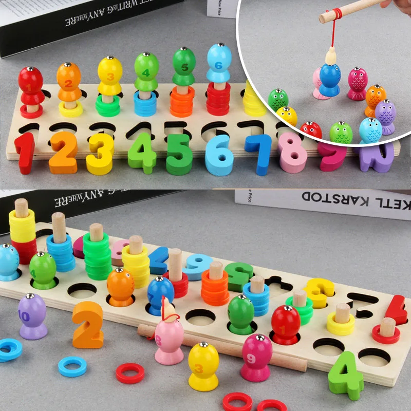 Wooden Montessori Materials Learning To Count Numbers Matching Digital Shape Match Early Education Teaching Math Toys