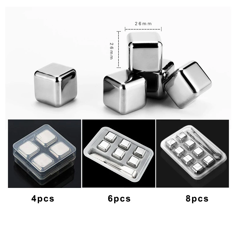468 PCS Stainless Steel Ice Cubes Reusable Chilling Stones Vodka Wine Whisky Beer Cooler Holder Chiller Tool With Plastic Box-6