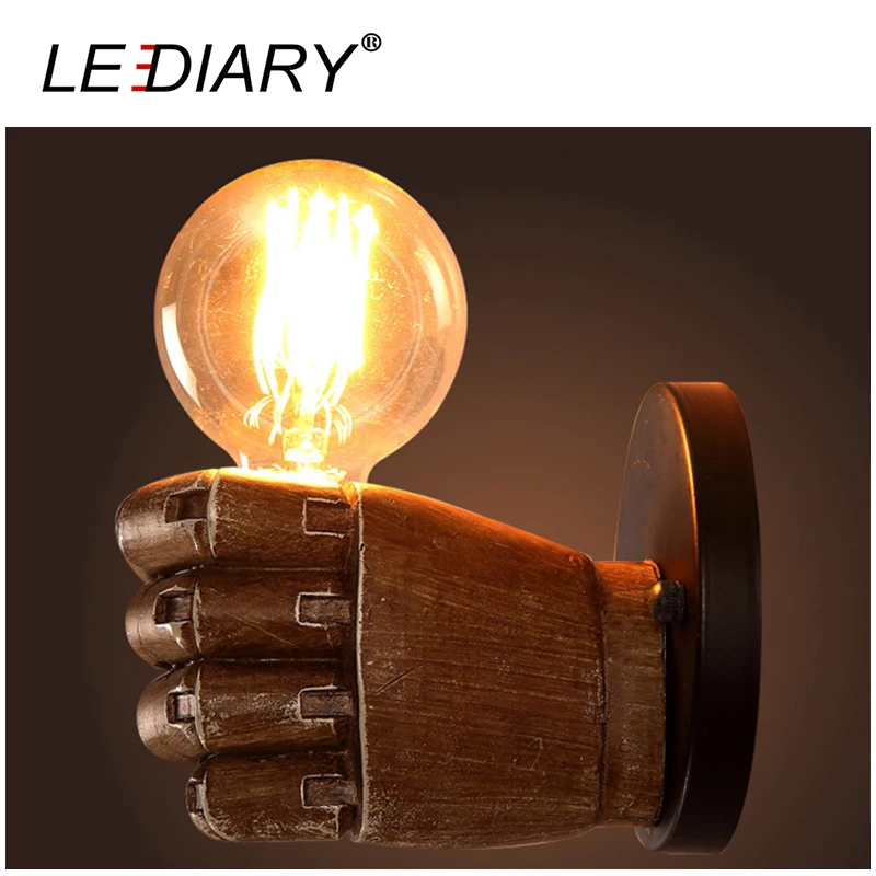 LEDIARY Creative Fist Shape Wall Lamp 110V/220V E27 Socket Resin Material Wooden Appearance Bedside/Stair/Corridor Lamp Antique LEDIARY Creative Fist Shape Wall Lamp 110V/220V E27 Socket Resin Material Wooden Appearance Bedside/Stair/Corridor Lamp Antique