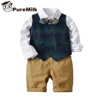 

Striped boy clothes 3PCS/SET children clothing set stirped shirt+ vest+ pants kids clothes for wedding and party