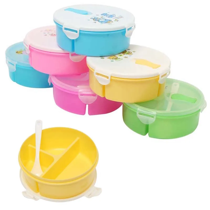 

Cute Baby Food Bowl Outdoor LunchBox 3 Grids Container with Spoon Student Lunch Boxes Cartoon Bowl Bento Lunch Box