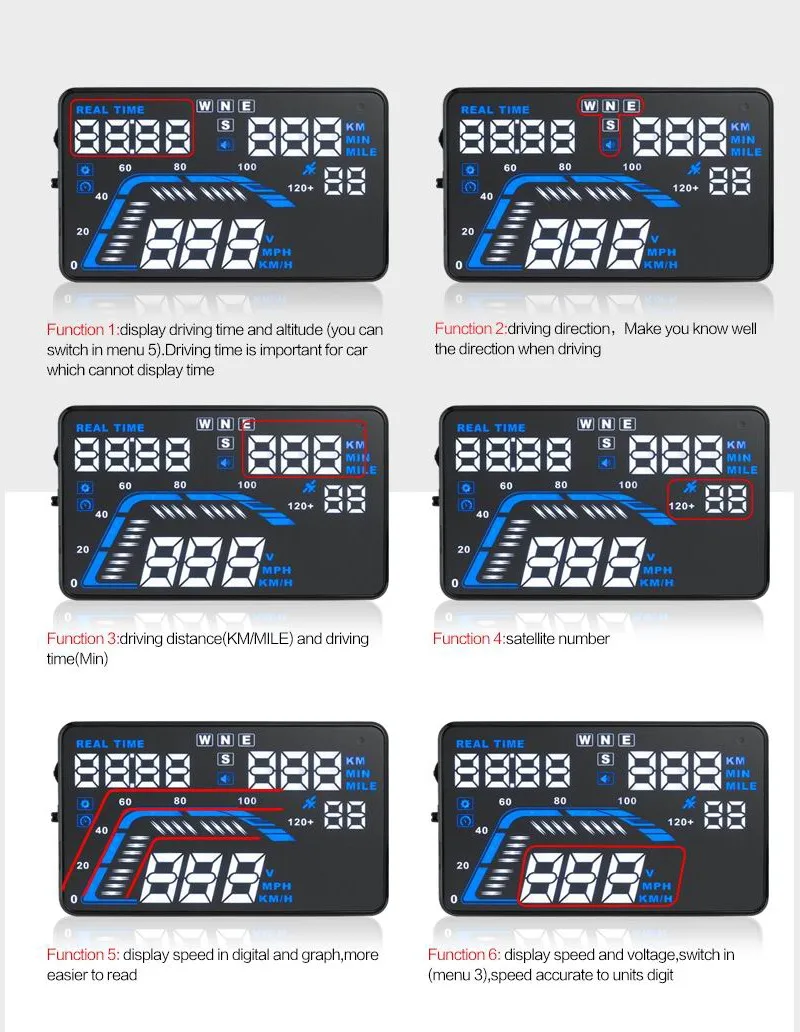 Автомобильный дисплей HUD, gps Спидометр Q7 5,", универсальный сигнал о превышении скорости, цифровой спидометр, Автомобильная сигнализация км/ч и MPH