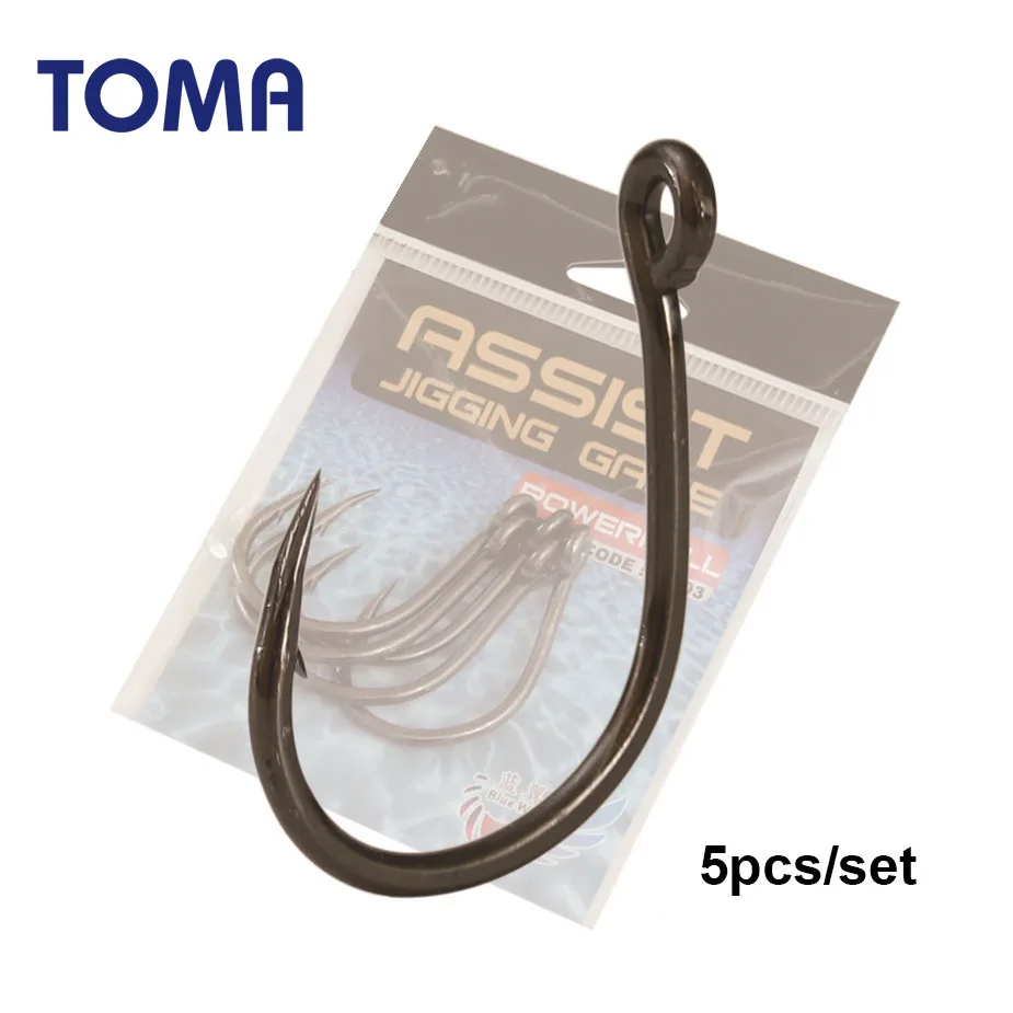 

TOMA 5Pcs Jig Fishing Assist Hook High Carbon Steel 2/0 3/0 7/0 Slow Pitch Jigging barbed Hooks Fishhooks Seawater Boat Fishing