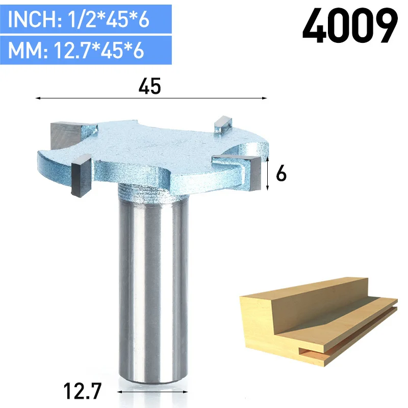 HUHAO 1 шт. 1/" хвостовик Т-образный долбежный деревообрабатывающий резак промышленного класса 4 флейты фрезы для дерева Инструмент Фреза - Длина режущей кромки: 4009