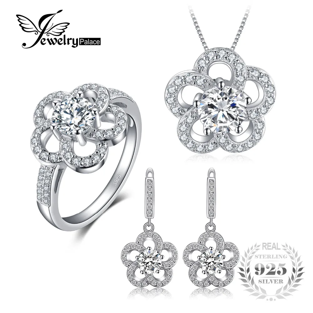 

JewelryPalace Glint 4.7ct Cubic Zirconia Pendant Necklaces Drop Earrings Ring Fine Jewelry Sets 925 Sterling Silver 45cm Chain