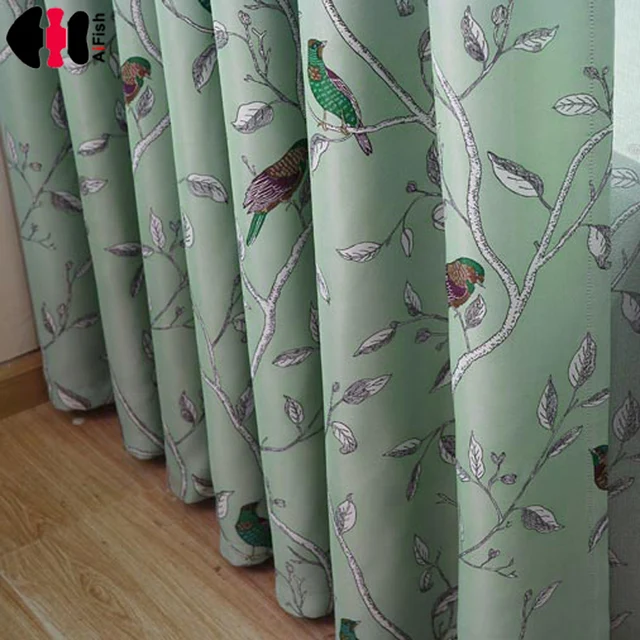 Blue Bird Printed Kid Room D Wedding Window Treatment Set Of Blue Bird Printed Kid Room D Wedding Window Treatment Set Of Curtains Fabric With Tulle Blackout Wp128b