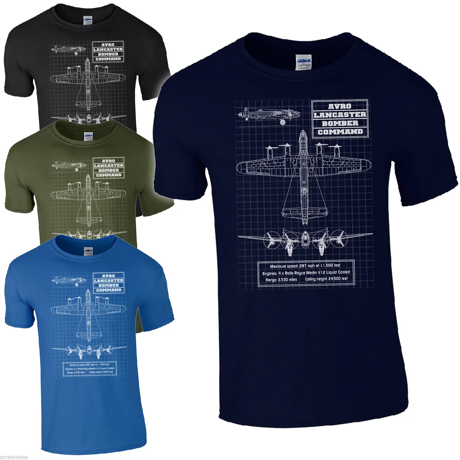 

AVRO Lancaster Blueprint T-Shirt Thumper Rolls Royce Bomber Command Aircraft RAF Custom Printed Tshirt,Cheap Wholesale Tees