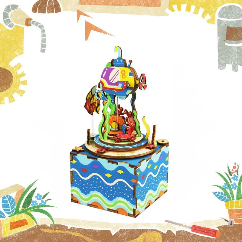 

Robotime Wooden Music Box Toy 3D DIY Underwater World Assembly Building Kits Home Decoration Collection Creative Toys For Kids