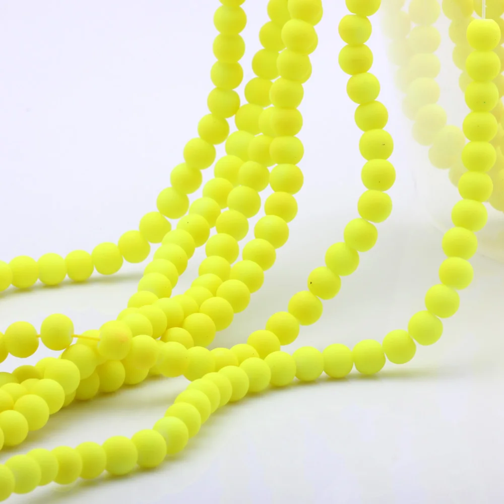 OlingArt 6MM/8MM 50pcs/lot Glass Rubber Round beads Fluorescent Yellow