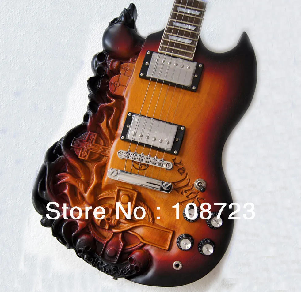 

2017 New SG Carved Skull Electric Guitar With Ash body Sunburst color Free Shipping