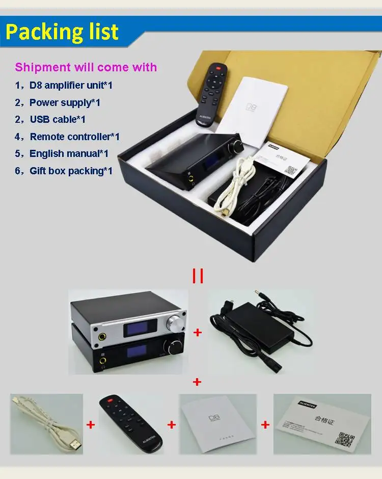 bluetooth speaker amplifier 2019 New Alientek D8 Full Digital Audio Headphone Amplifier Input USB XMOS/Coaxial/Optical/AUX 80W*2 24Bit/192KHz DC28V/4.3A marine amplifier