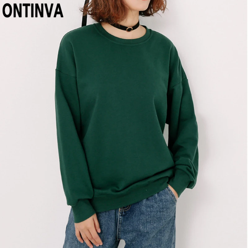 

Women Long Sleeve Cotton Hoodies Casual Girls Round Neck Sweatershirts Soft Pullovers Green Gray Pink Black Fall Fashion Tops