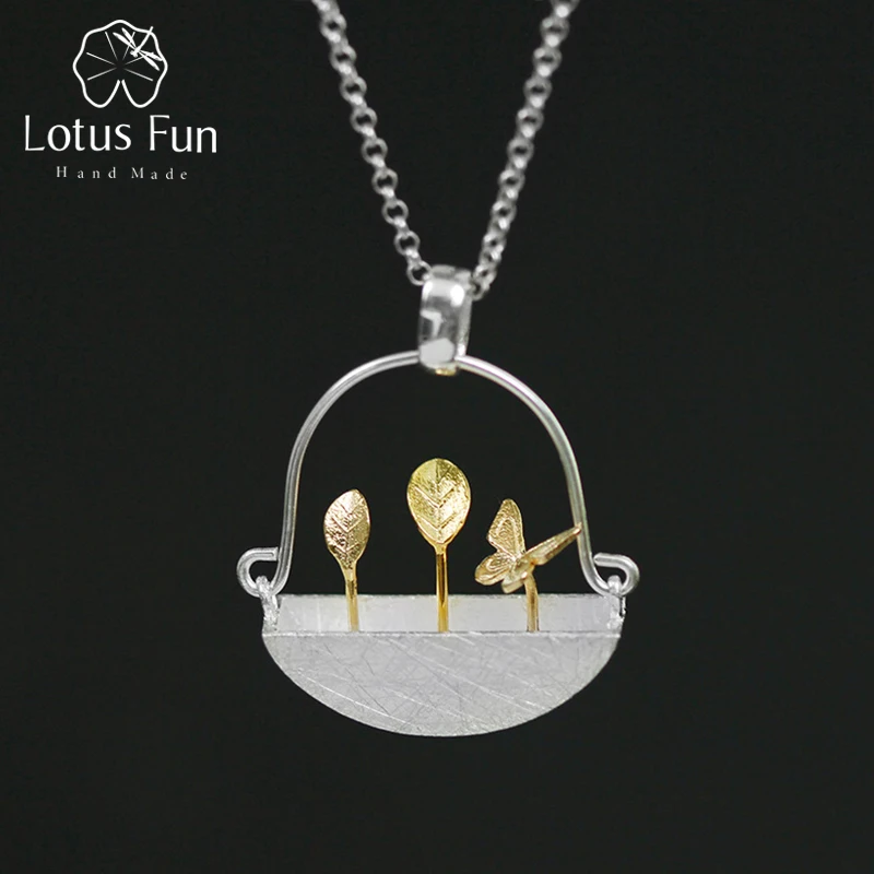

Lotus Fun Real 925 Sterling Silver Bijoux Handmade Fine Jewelry My Little Garden Pendant without Necklace for Women Brincos