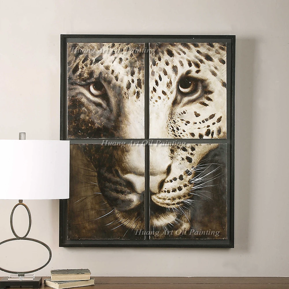 

Handmade High Quality Tiger Face Oil Painting on Canvas by Skill Artist Hand Painted 4PCS Animal For Room Decor Group Paintings