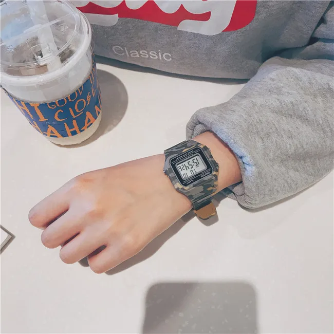 Камуфляж, военный, армейский для мужчин цифровые часы стиль Светодиодный дисплей роскошный шок черные прозрачные стразы электронные наручные часы Горячая