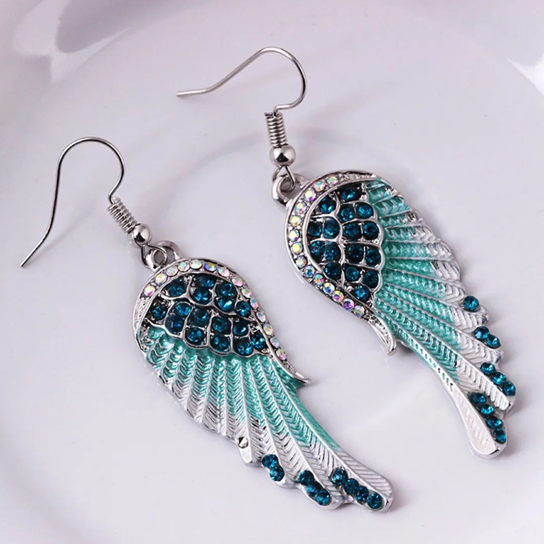 3 Colors Angel Wings Feather Dangle Crystal Earring Antique Elegant Women Jewelry