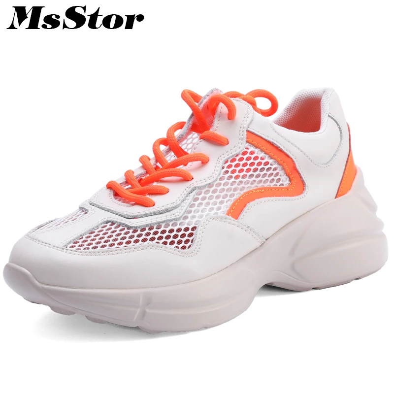 

MsStor Breathable Mesh Flats Sneakers Shoes Woman Fashion Mixed Colors Women Casual Shoes Summer Lace Up Flat Women Brand Shoes
