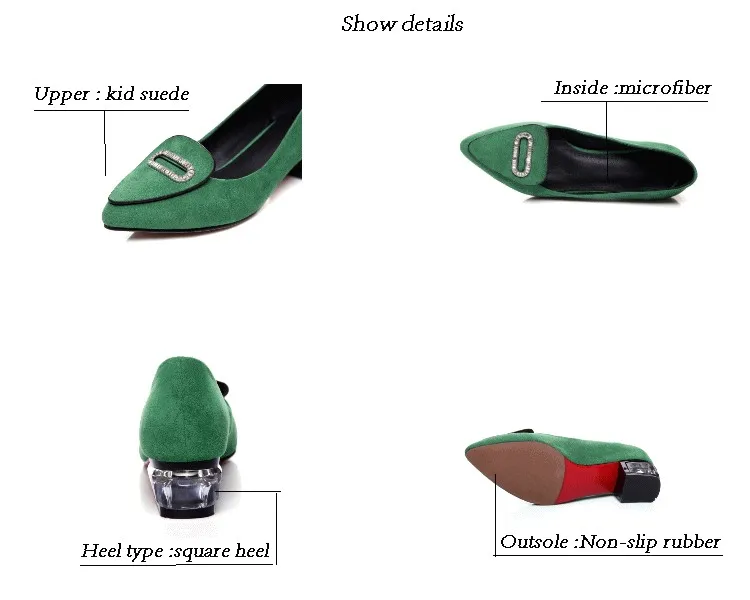 CDAXILAN Новые поступления женские туфли-лодочки на среднем каблуке замшевые острый носок обувь на квадратном каблуке обувь милая женская повседневная обувь зеленый