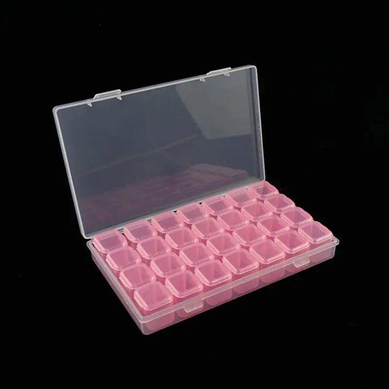 Красочная пластиковая коробка для хранения 28 слотов, контейнер для инструментов для украшения ногтей, коробка для таблеток, шкатулка для украшений, чехол для дисплея, органайзер для макияжа - Цвет: Розовый