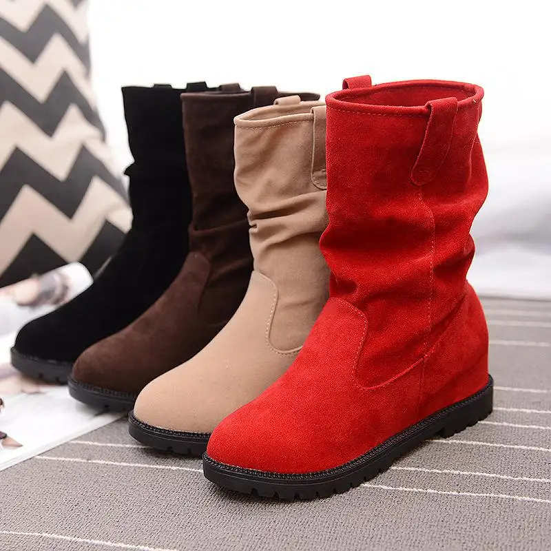 

Nubuck Leather Women Boots Solid Martin Botas Feminina Increased Height Causal Spring Autumn Zapatos Mujer Bota Women's Shoes