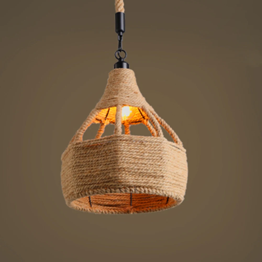 

Retro Hemp Rope Iron Pendant Lights Vintage Hemp Cord Hanging Lamp For Cafe Bar Restaurant Lantern Shape Fixtures Light Lamps