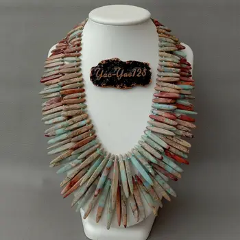 

20" 2 Rows Blue Sea Sediment J1asper Top drilled Stick Necklace
