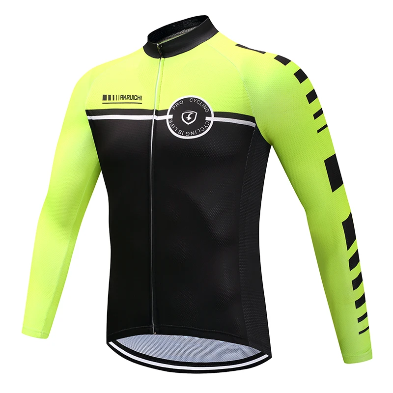Men Full Sleeve Cycling Jersey Contrast Fluorescent Color Anti sweat Quick Dry Bike Riding
