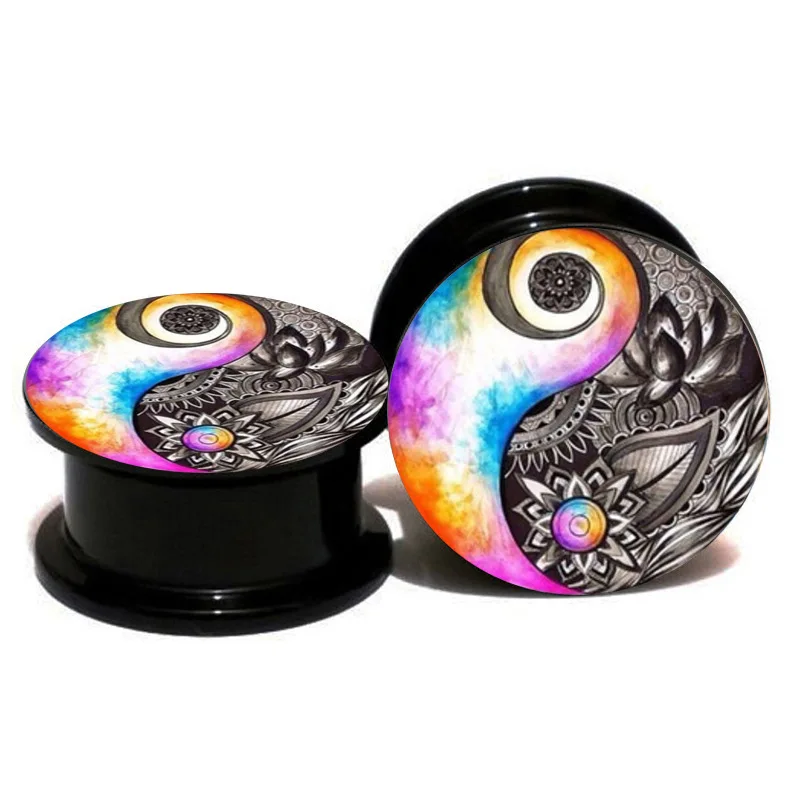 

2PCS Acrylic Yin Yang Gossip Ear Plugs Tunnels Screw Fit Expansion Ear Stretched Piercing Fesh Tunnels Body Piercings Jewelry