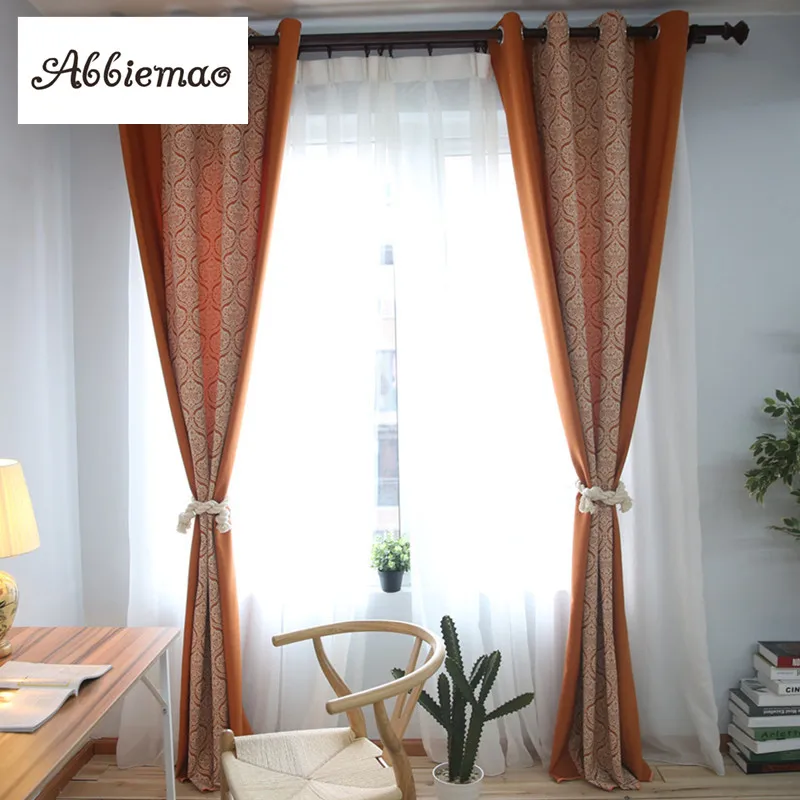 

Abbiemao European Style Cotton Polyester Blended Jacquard Curtain Cloth Semi Shade Customized Finished Curtain For Living Room