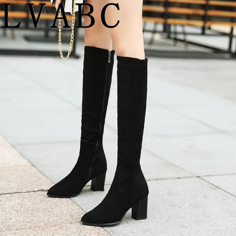 

LVABC Quality Suede Women Boots over knee Long Boots Women High Boots Short Plush Stretch Fabric Fashion Women Boots Size 32-43