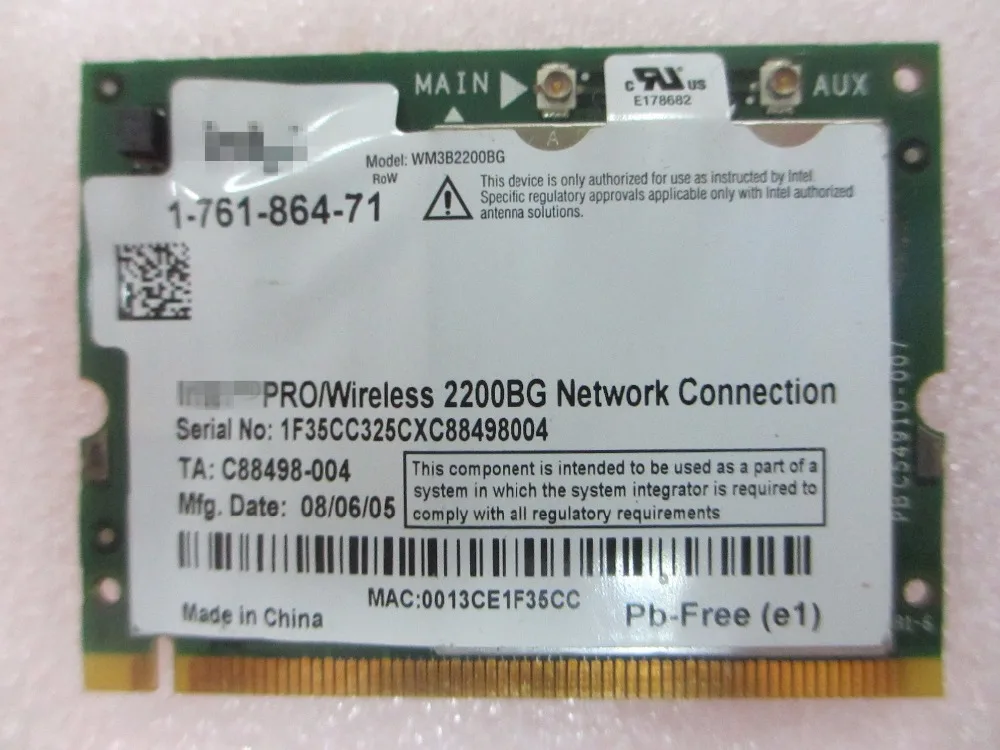 

Stock new PRO/ Wireless 2200BG PCI-E network connection