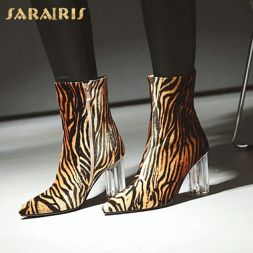 

SARAIRIS New Cow Suede Chunky Heels High Quality plus Size 32-43 Zip Up Ankle Boots Woman Shoes Women Boots