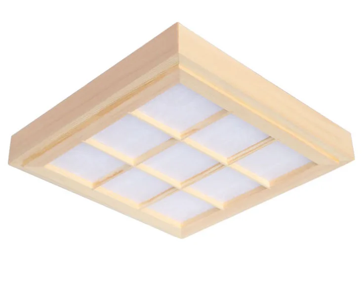 

Japanese Style Tatami Ultrathin Natural Color Square Grid Paper LED Wood Pinus Sylvestris Ceiling Lamp Fixture for Aisle Balcony