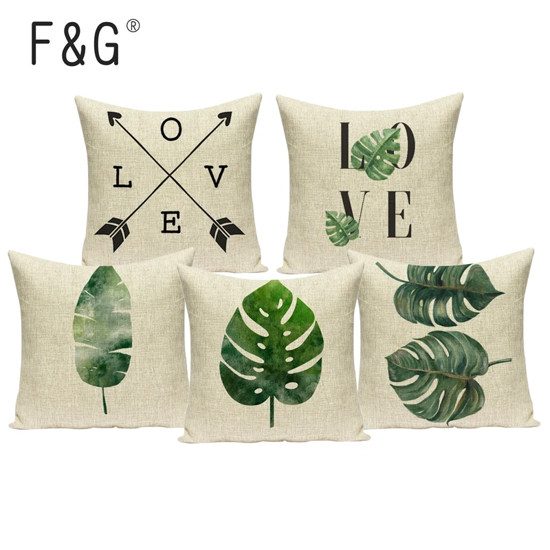 

Leaves of Tropical Plants Cushion Cover Banana Leaf Chair Bed Home Decor Pillow Case High Quality Natural Vintage Pillow Covers