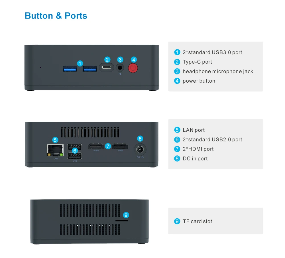 Beelink U55 Мини ПК Intel Core I3-5005U Intel HD graphics 5500 2,4G+ 5,8G WiFi 1000 Мбит/с USB3.0 BT4.0 телеприставка