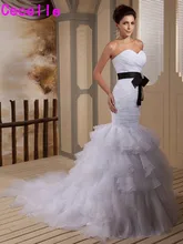 2017 Black And White Mermaid Wedding Dresses Bridal Gowns Sweetheart Luxury Tiered Ruffles Organza Lace-up Wedding Gowns Real