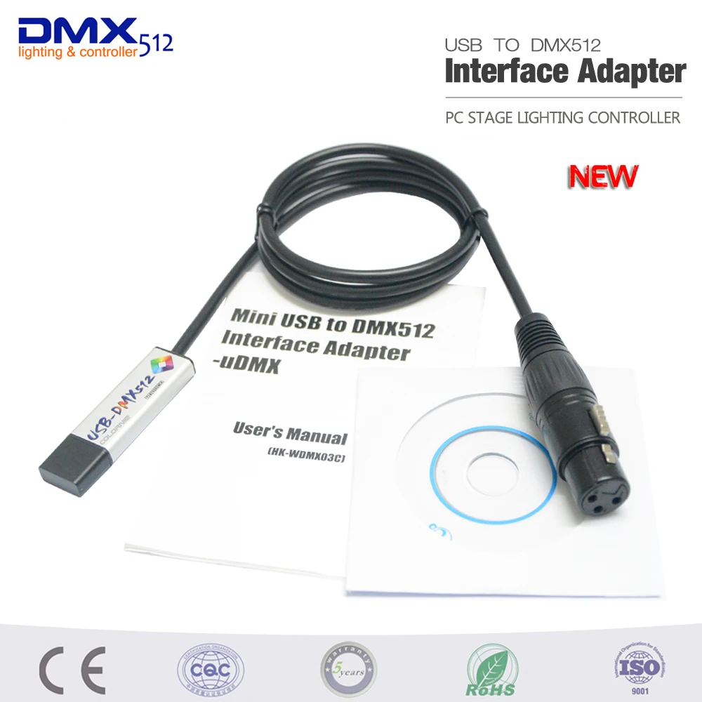 Free Shipping LED DMX512 Computer PC Stage Lighting Controller Dimmer USB To DMX Interface Adapter With