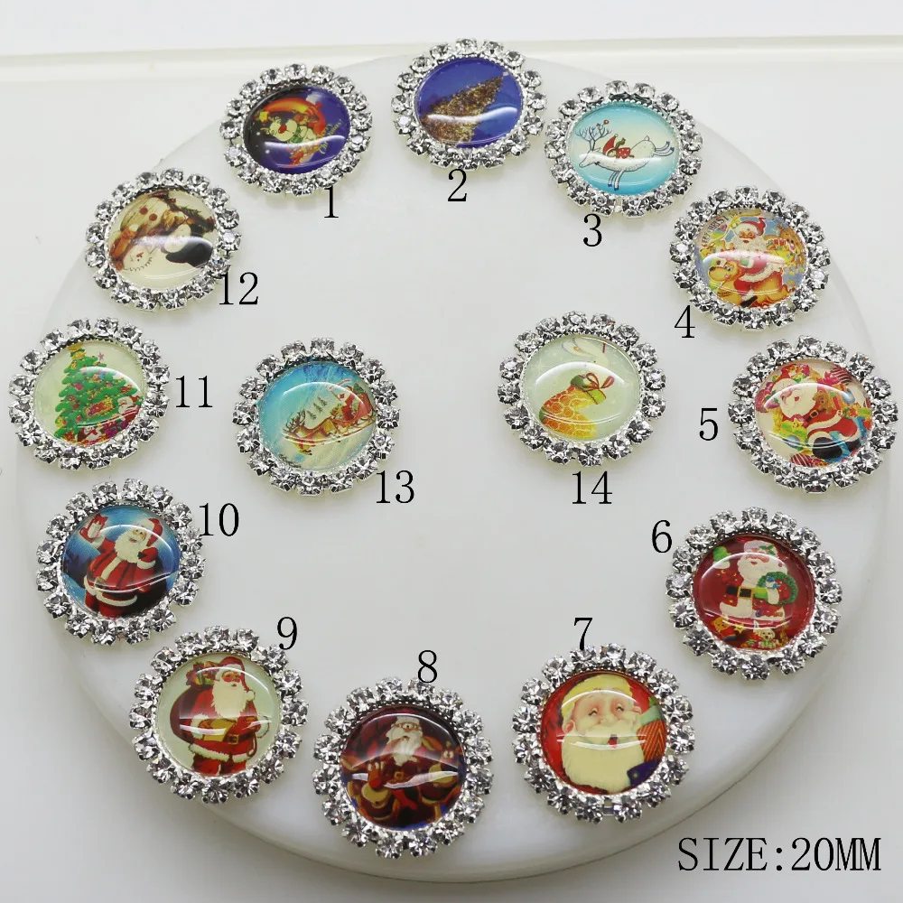 

Hot Offer10Pcs/Lot 20MM Christmas Flatback Buttons Multi-pattern selection Round festival Party Decor