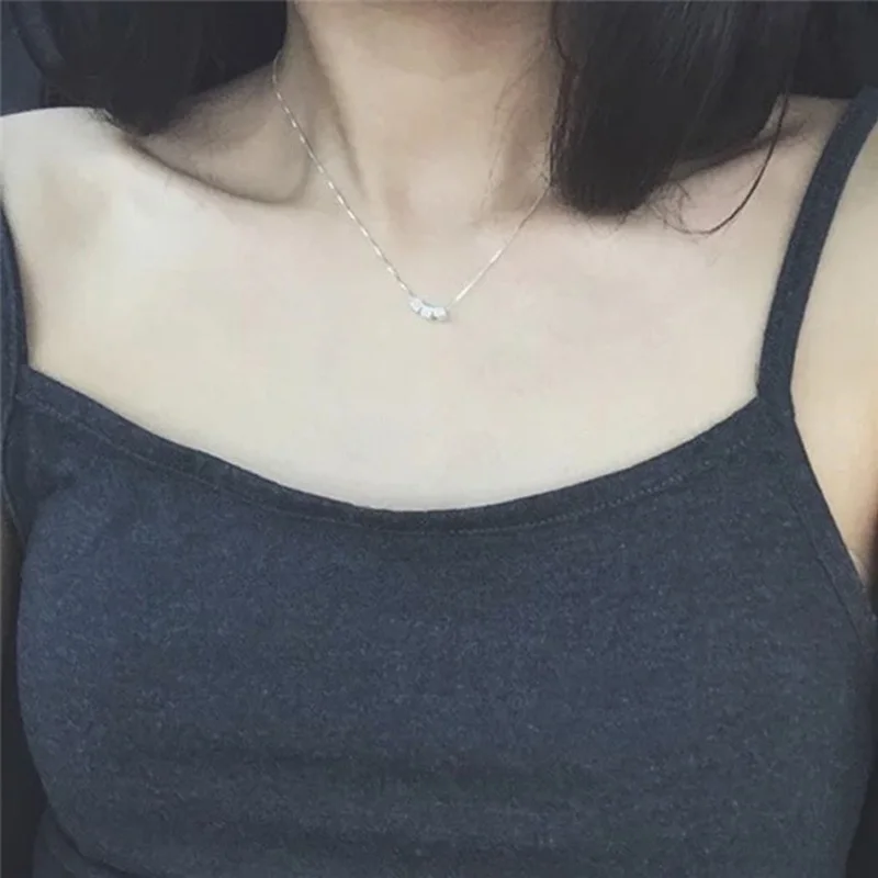 

European Simple 925 Sterling Silver Chain Matte Cubic Pendant Choker Necklace for Women Party Statement Jewelry Gift