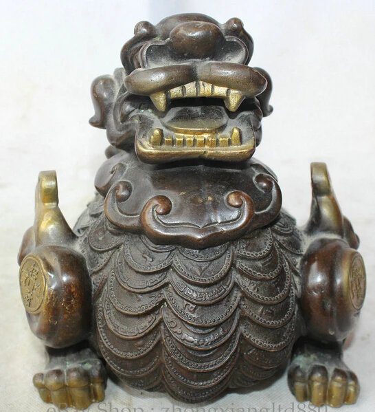 

JP S0524 8" China Bronze Gild Folk FengShui Wealth Unicorn Beast Pi Xiu Statue sculpture B0403