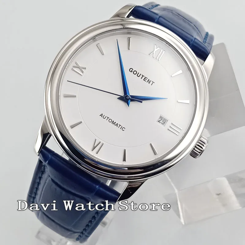 

40mm White Dial Blue Leather Simple Automatic Men's Watch 2830