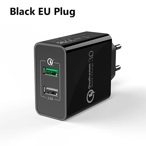 TIEGEM 30 Вт быстро Quick Charge 3,0+ 2.4A Dual USB универсальный мобильный телефон Зарядное устройство Портативный ЕС США Разъем для samsung huawei Xiaomi LG - Тип штекера: Black EU Plug