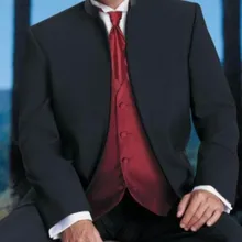 Костюмы смокинги для жениха Черные нагрудные лучшие мужские для шаферов мужские свадебные костюмы с красным жилетом Выпускной/официальный/Жених