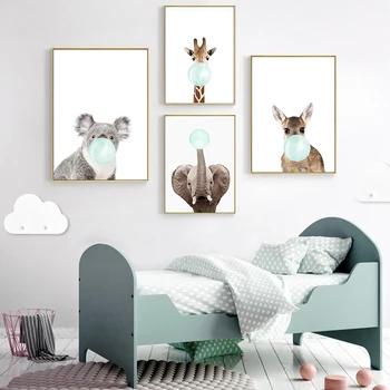 

SURELIFE Lovely Nursery Wall Art Animal Blowing Bubbles Canvas Paintings Cartoon Poster and Prints Pictures Boy Kids Room Decor