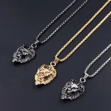 Hiphop rock animal cabeça de leão aço inoxidável tira ouro cor preta corrente colares pingente para homens moda jóias xlct005
