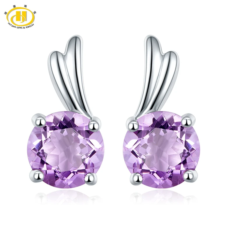 

Hutang Stud Earrings for Women Round 6.0mm Natural Amethyst Earing Pure 925 Sterling Silver Fine Jewelry Diamond Anel New Design