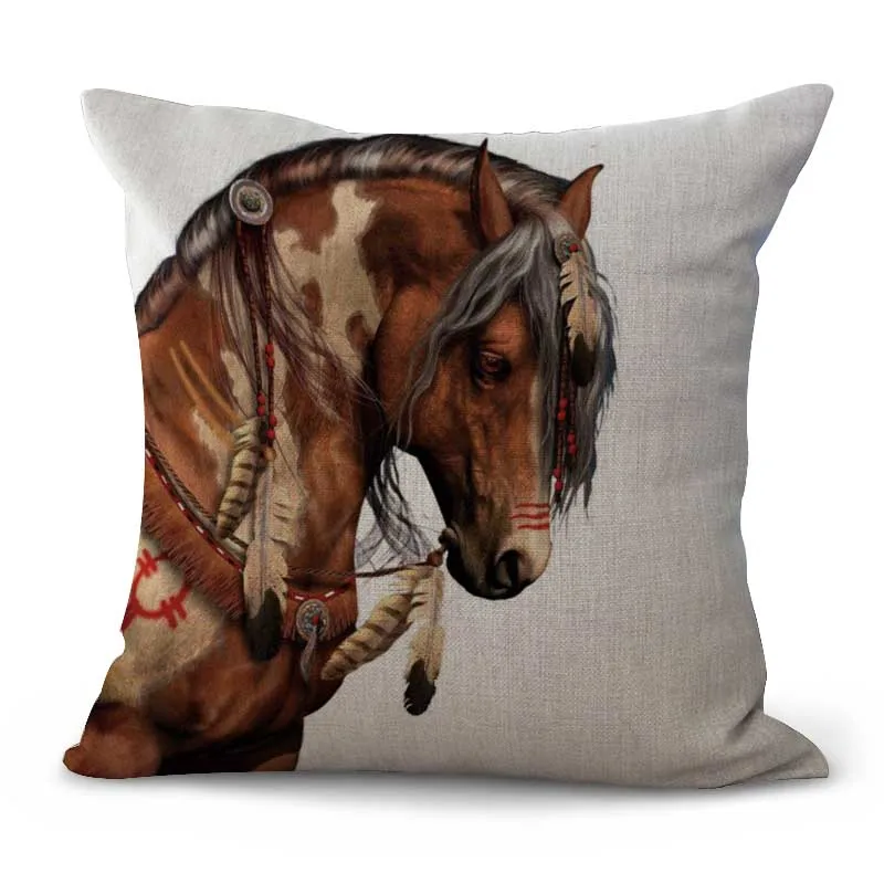 Чехол для подушки с рисунком лошади, хлопковый льняной чехол для подушки, автомобильный диван, домашний декоративный чехол для подушки с изображением лошади, чехол для подушки, kussenhoes - Цвет: A113216