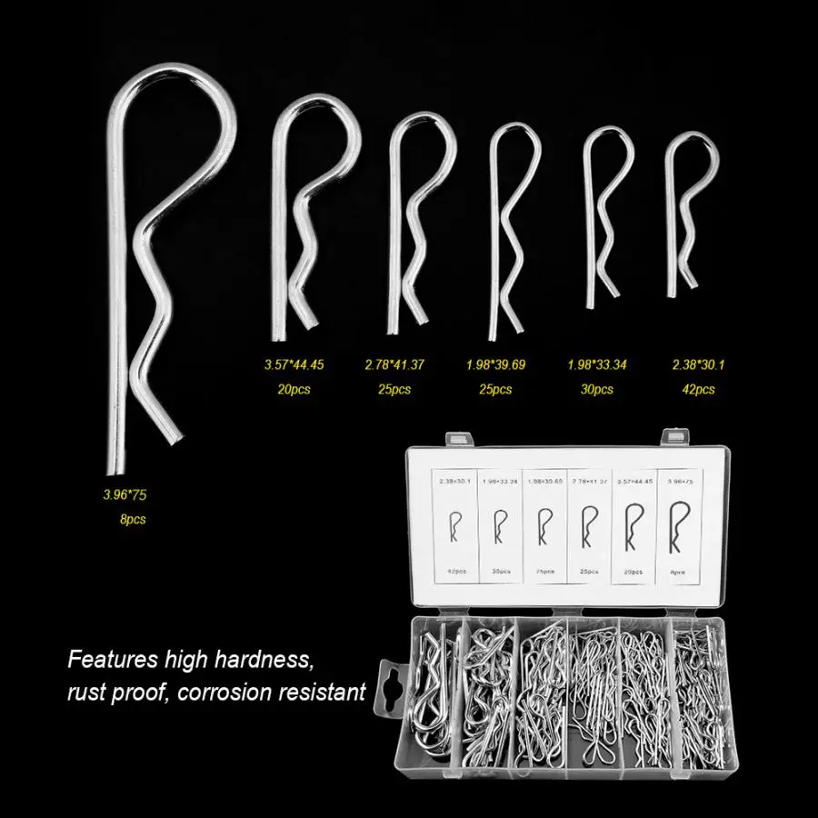 

150Pcs/Lot R Cotter Pins Tractor Pin Clips with Plastic Box Split-Cotter Pins Assortment Kit Fastener Hardware 6 Sizes