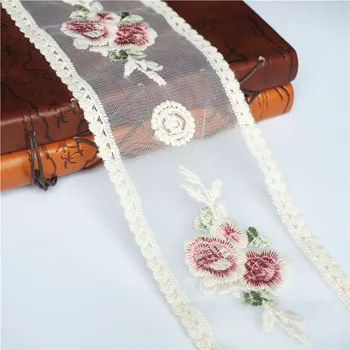 

2 Yards 9CM Beige Embroidered Lace Trims Vintage Rose Flower Hollow Carved Mesh Trimmings Sew On Patch Wedding Appliques DIYi